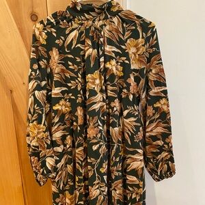 H&M Floral Long Sleeve Dress - green and Brown
